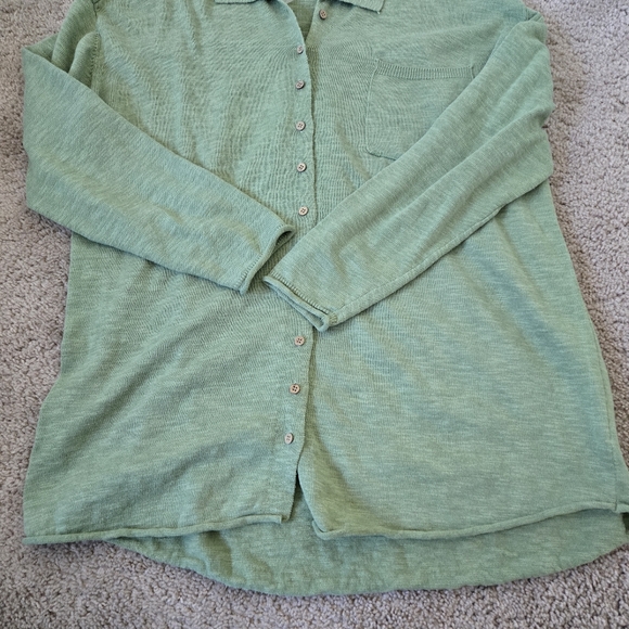 NWT Free People Beach Oversized Green Button Up Cotton Linen Sweater Size Medium - Picture 9 of 15